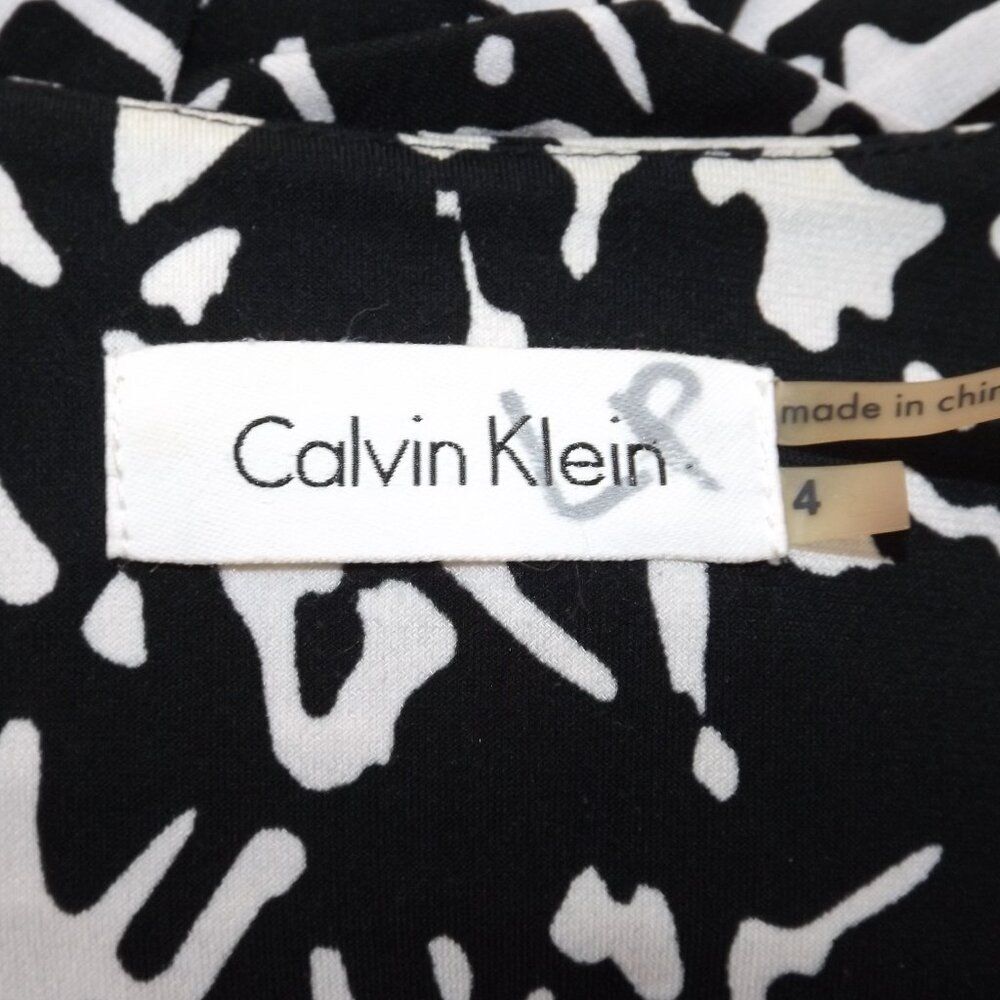 CALVIN KLEIN Wrap Dress, 4, Black Abstract, Tab sleeves/Roll-up, V-neck/Surplice - Picture 10 of 11